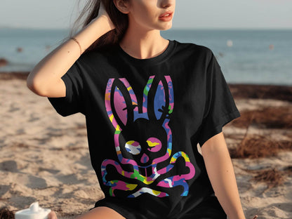 Vibrant Colorful Bunny Skull Graphic Tee product type