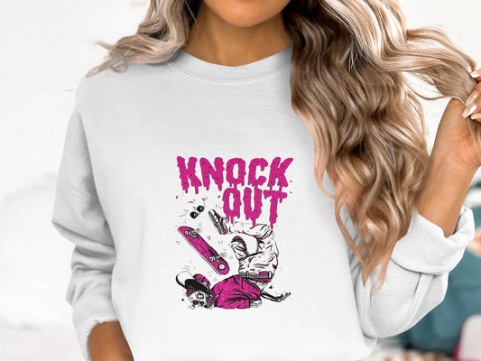 Knock Out Skateboarding Skeleton Illustration Art Sweater - Design & Vybe
