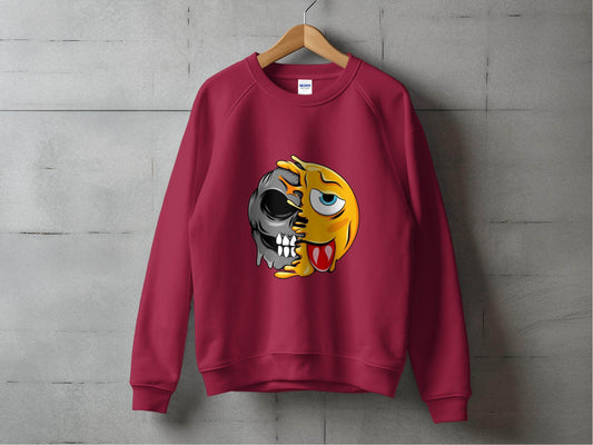 Edgy Skull and Funny Face Duality Creative Smiley Sweater - Design & Vybe