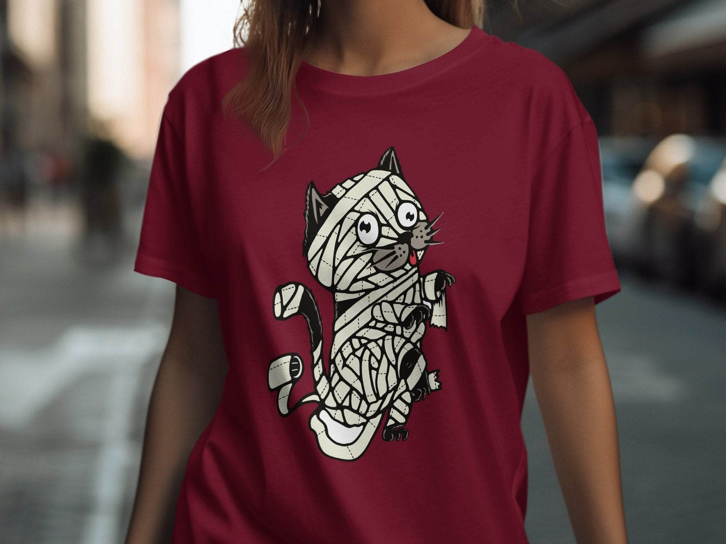 Halloween Mummy Cat Wrapped Up In Bandages Funny T-Shirt - Design & Vybe