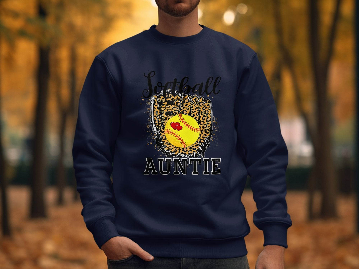 Softball Auntie with Hearts and Leopard Glove Design Sweater - Design & Vybe