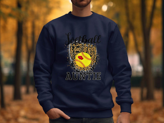 Softball Auntie with Hearts and Leopard Glove Design Sweater - Design & Vybe