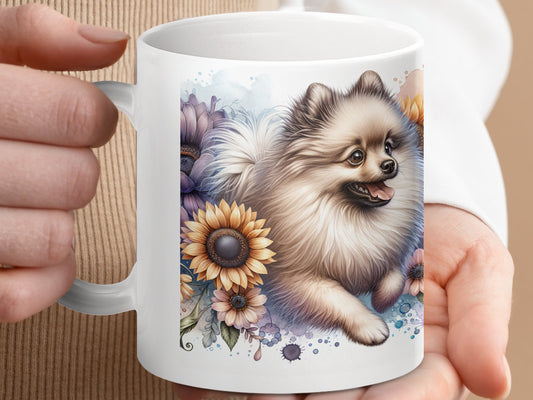Adorable Pomeranian with Flowers Coffee Mug product type