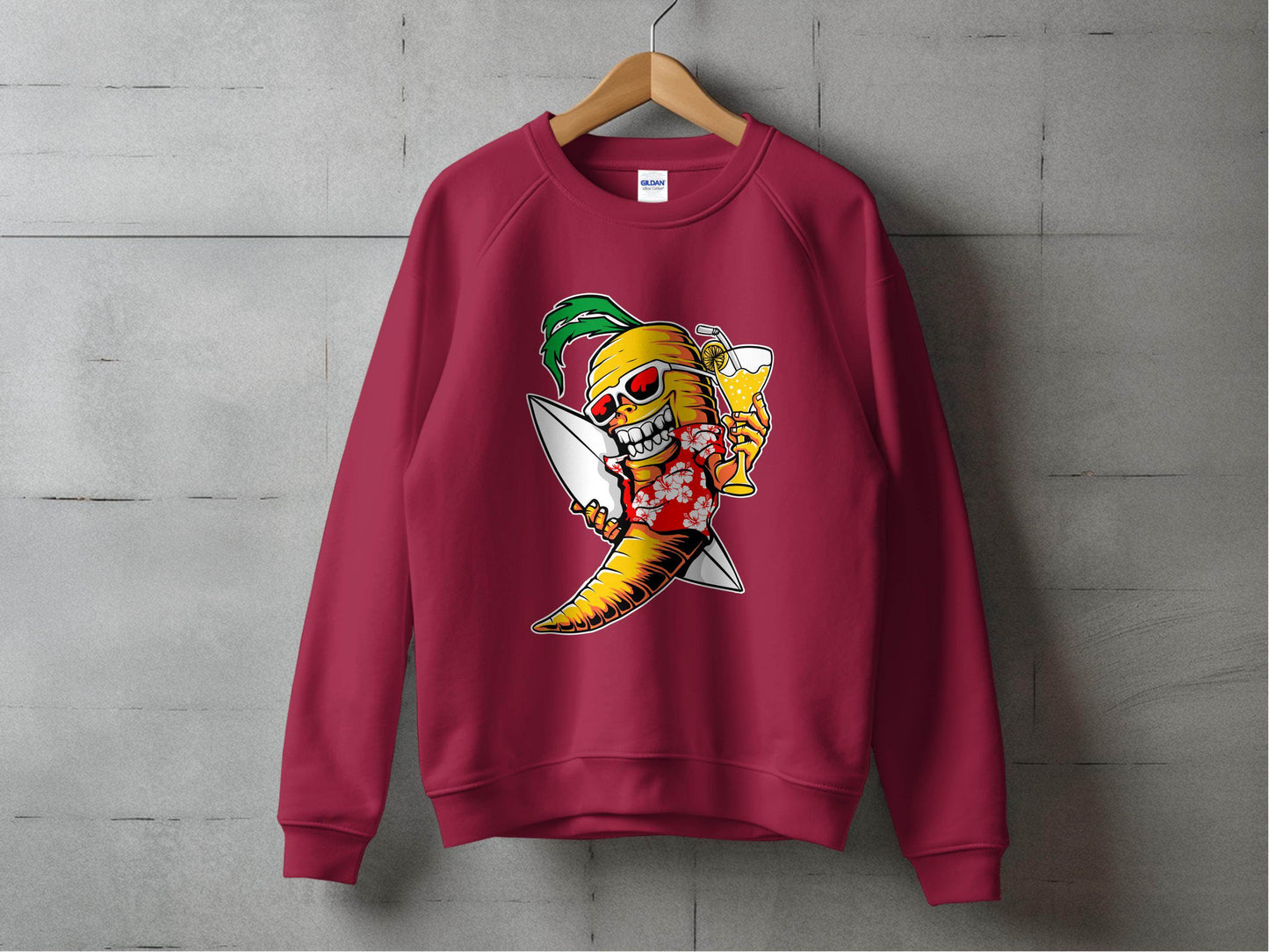 Tropical Vibes Surfboard Carrot Skeleton Graphic Sweater - Design & Vybe