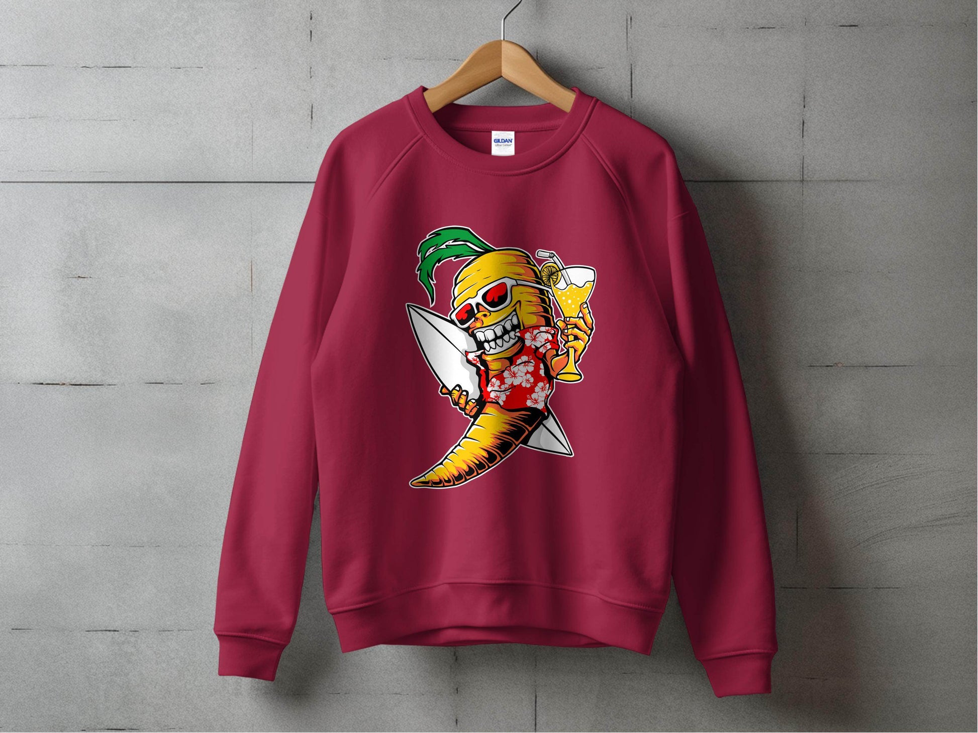 Tropical Vibes Surfboard Carrot Skeleton Graphic Sweater - Design & Vybe