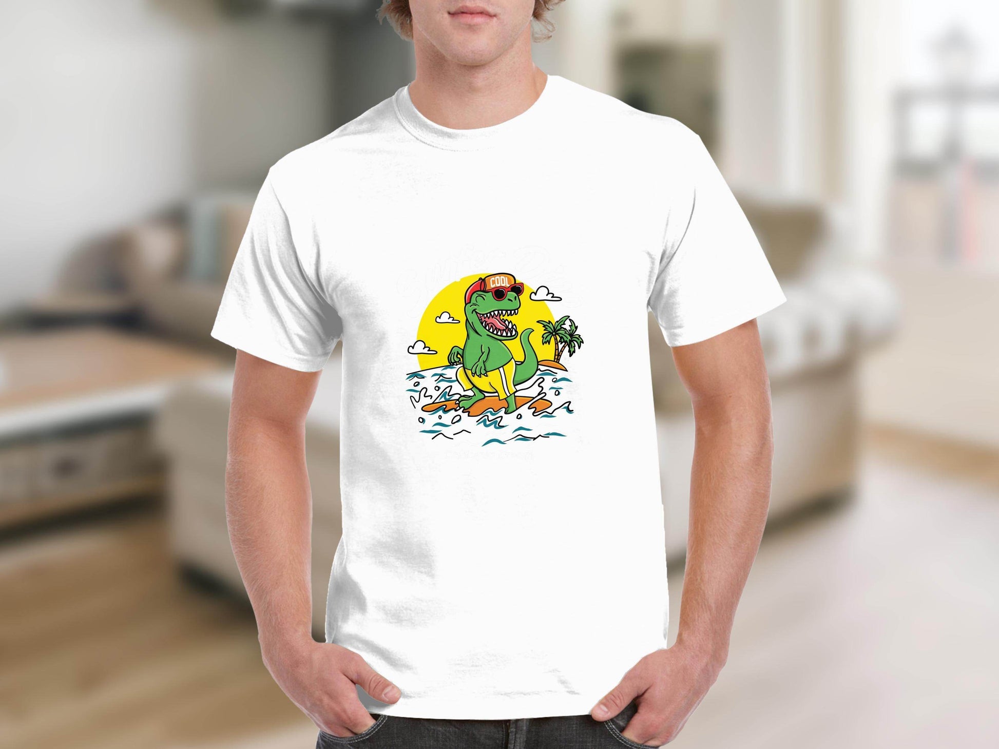 Cool Dinosaur Surfing Printed Stylish T-Shirt - Design & Vybe