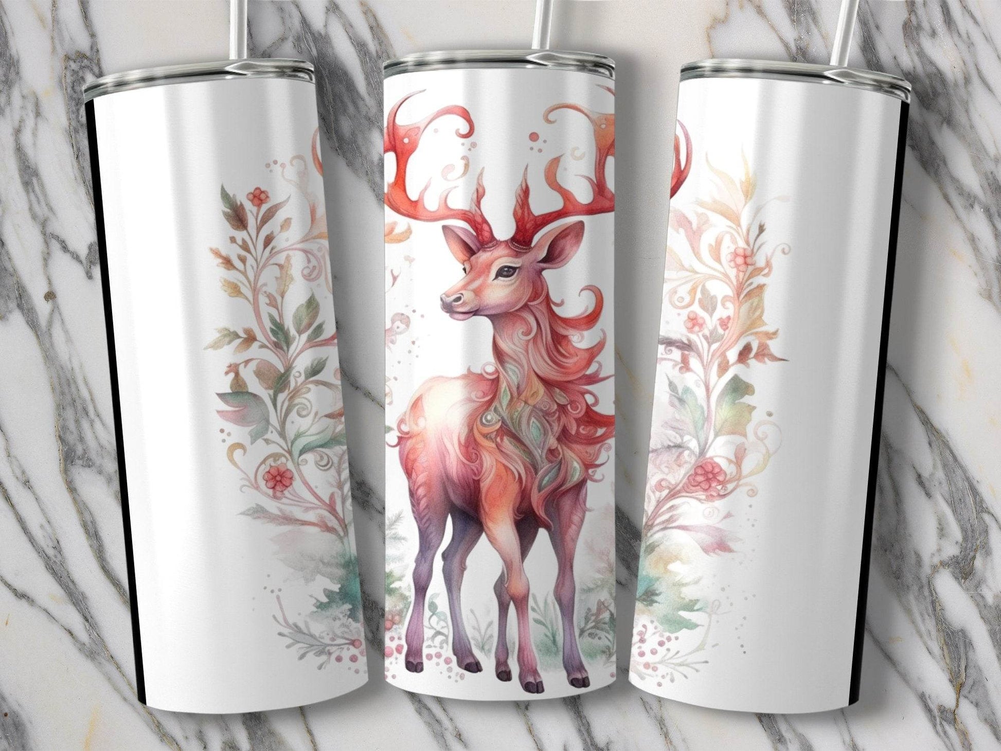 Watercolor Deer Surrounded By Flowers Gift Idea Tumbler - Design & Vybe