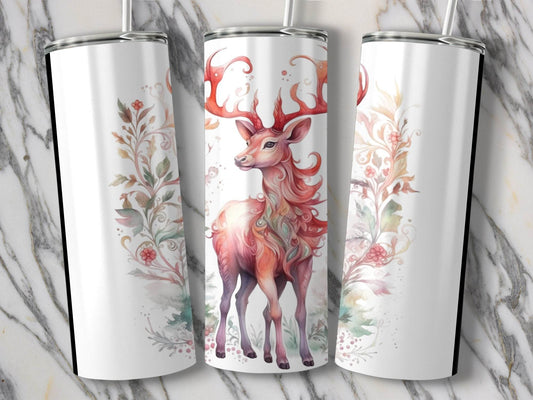 Watercolor Deer Surrounded By Flowers Gift Idea Tumbler - Design & Vybe