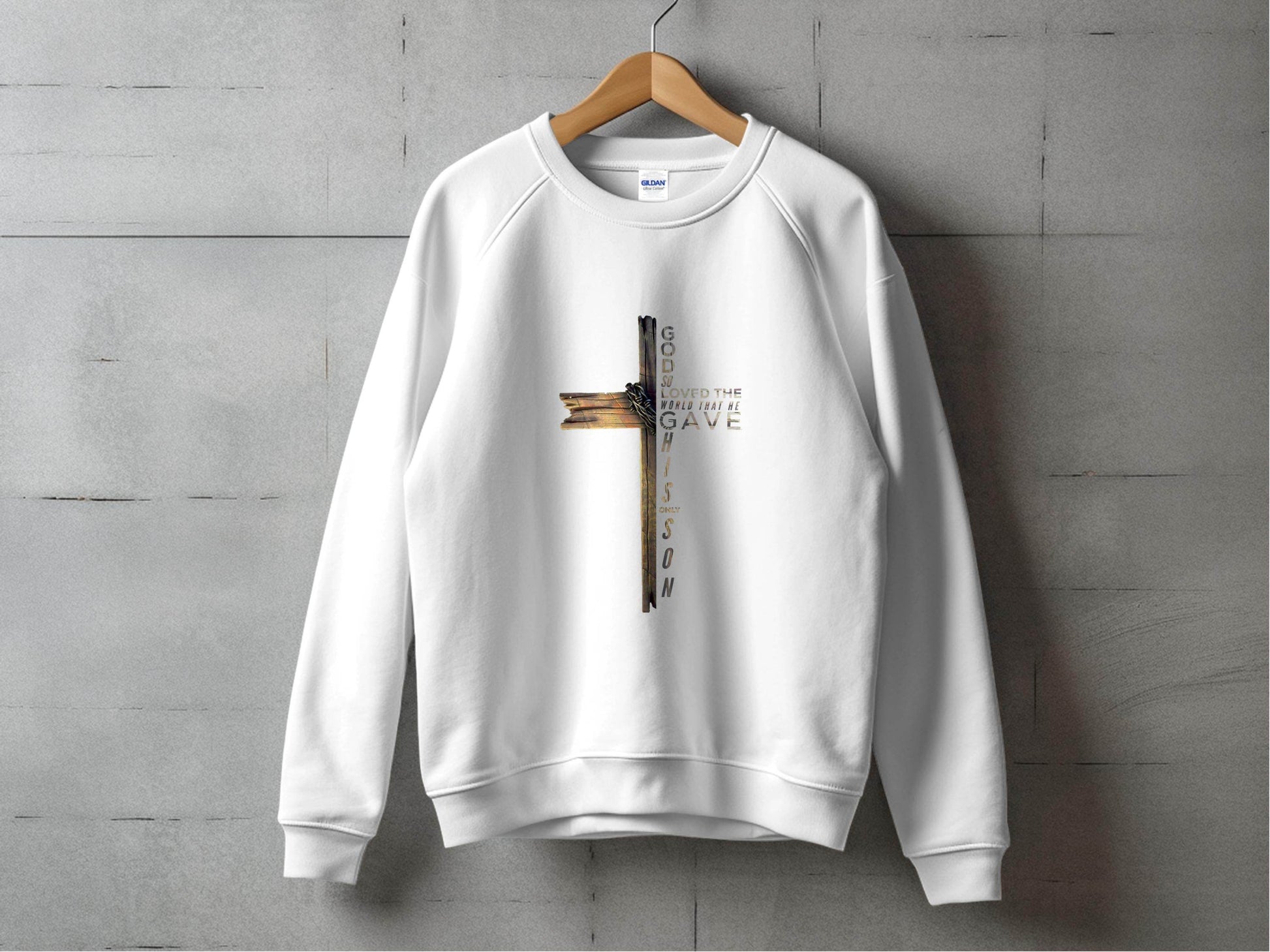 God so Loved the World Christian Wooden Cross Bible Sweater - Design & Vybe