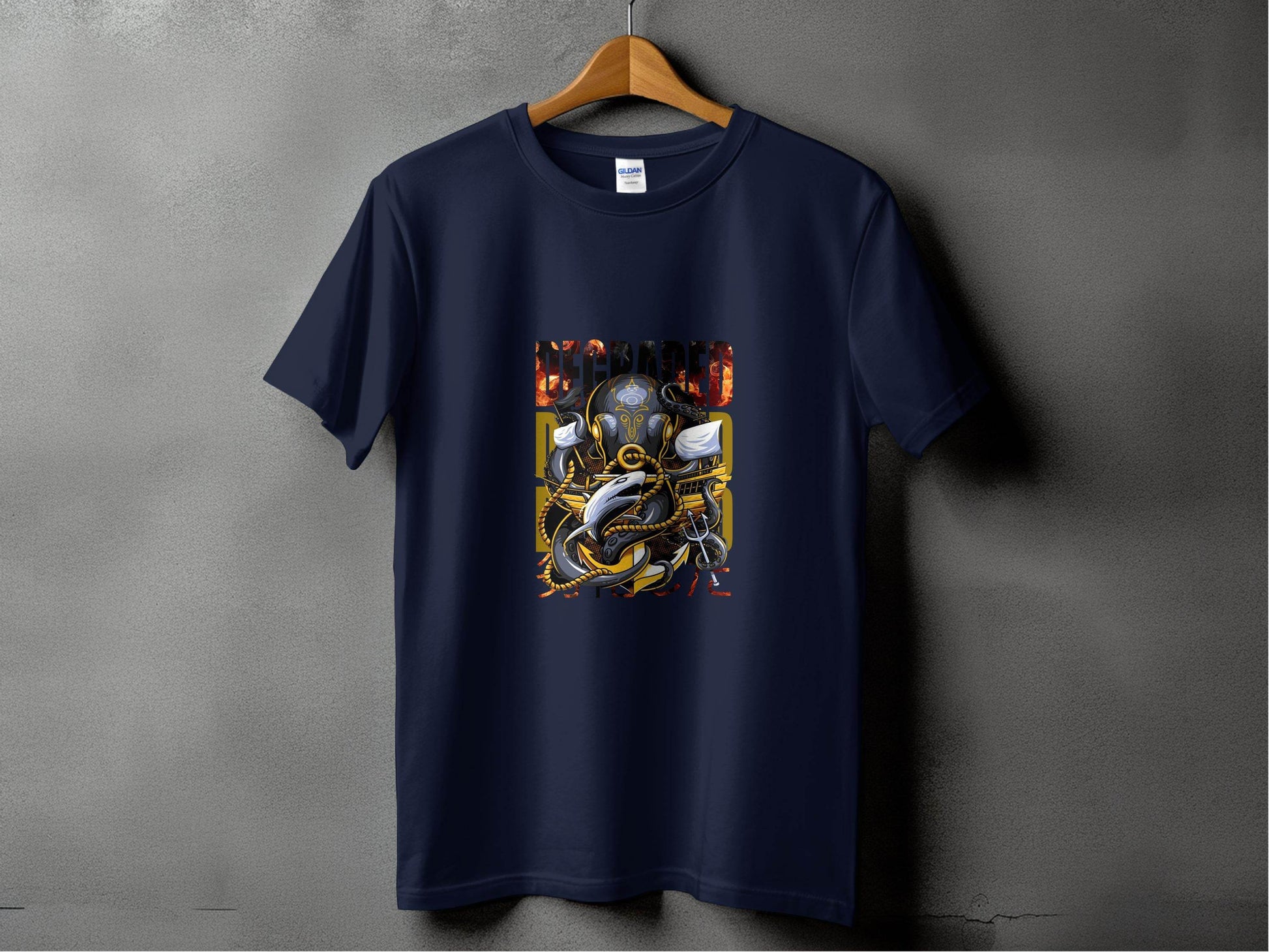 Degraded Design with Shark Anchor Octopus Artwork T-Shirt - Design & Vybe