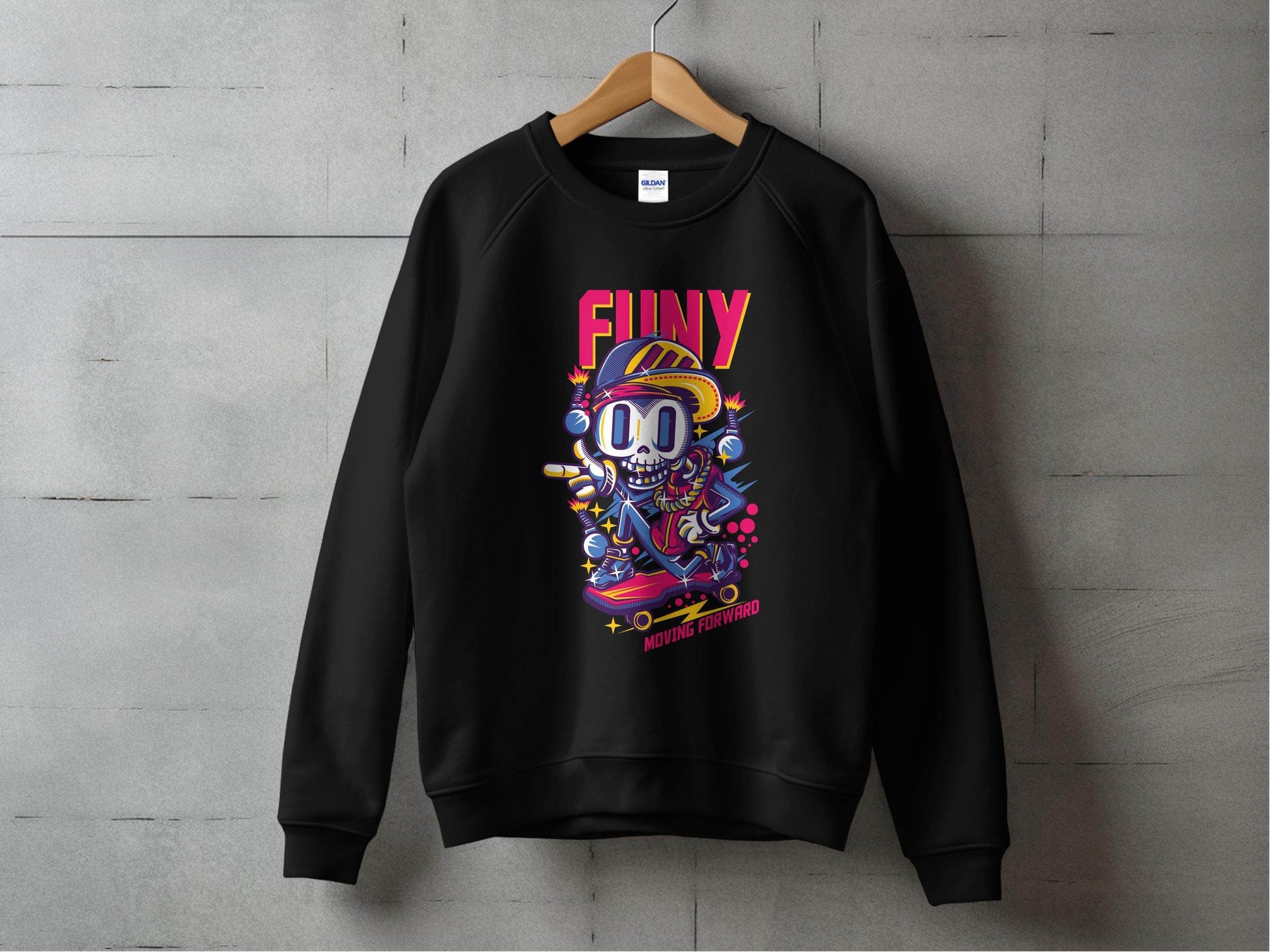 Funny Skull With Bomb On Skateboard Moving Forward Sweater - Design & Vybe