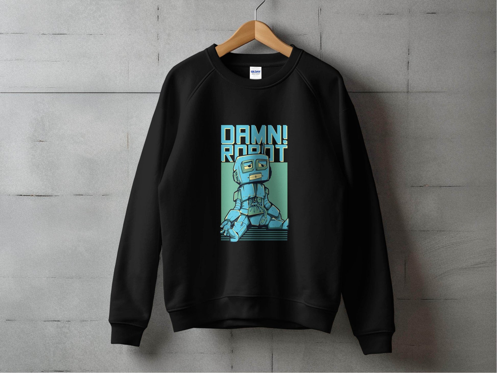 DAMN! Sad Robot Art With Greenish Backdrop Design Sweater - Design & Vybe