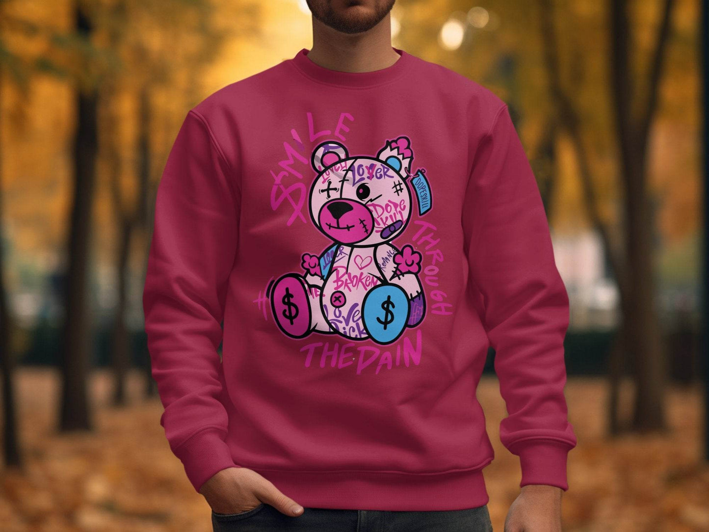 Smile Through The Pain Bear Bold Graphic Sweater - Design & Vybe
