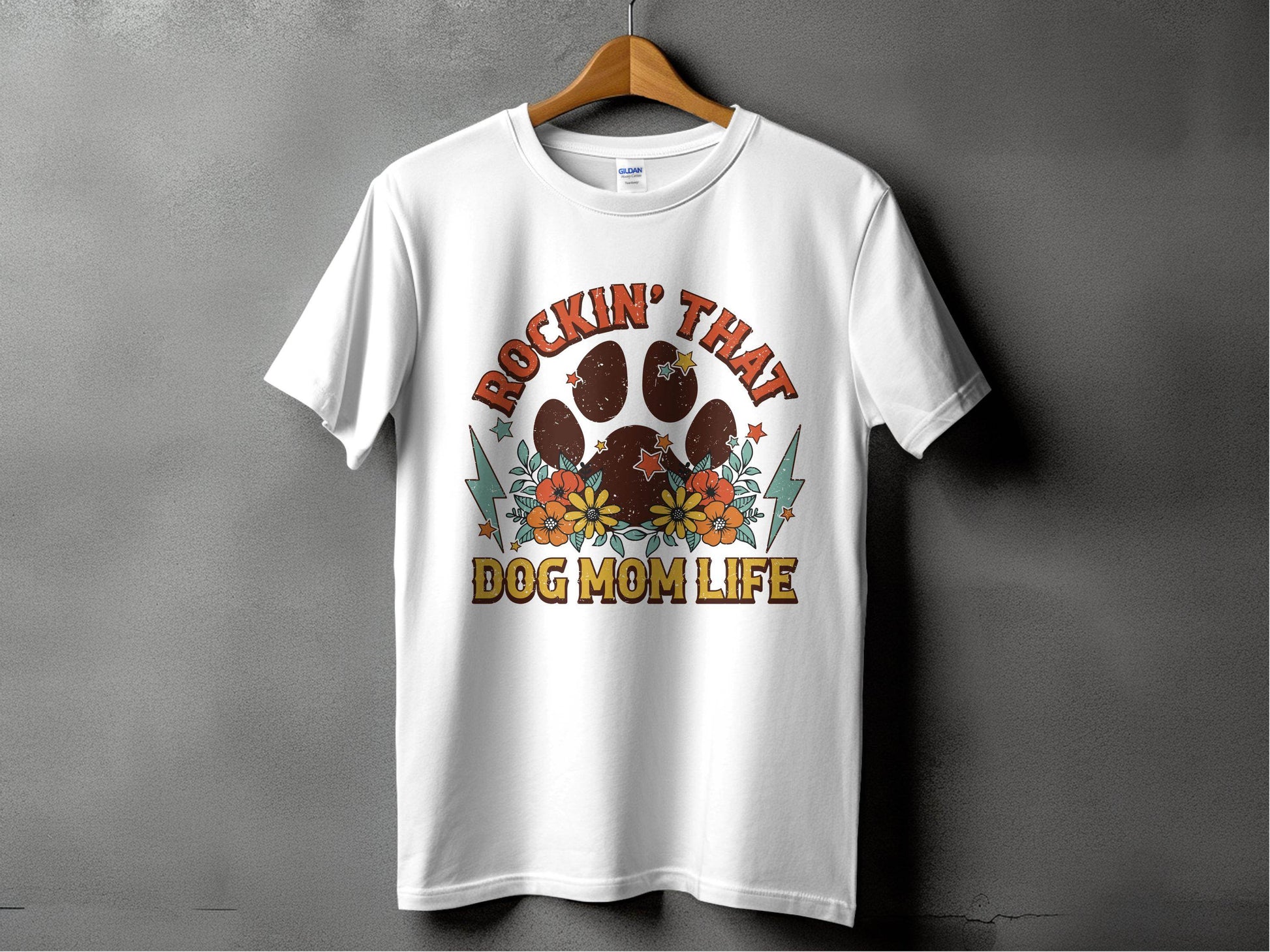 Rockin' That Dog Mom Life With Paw and Flowers T-Shirt - Design & Vybe