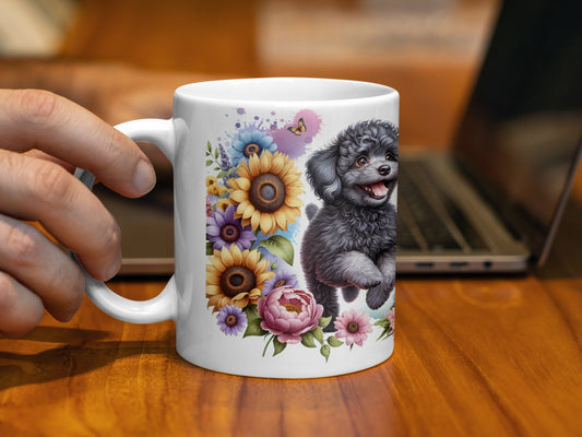 Lively Floral Design Mug with Adorable Pup product type