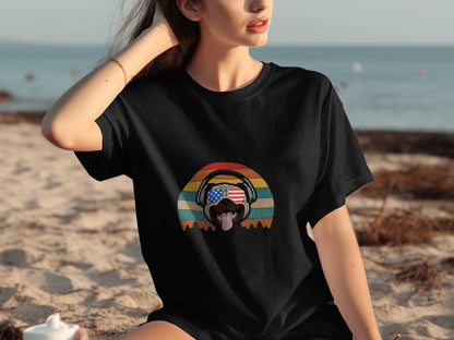 Retro American Flag Bear Headphones T-Shirt product type