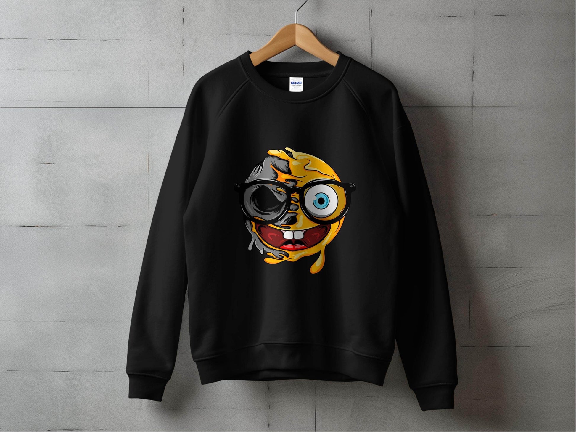 Quirky Smiley Face with Glasses Graphic Sweater - Design & Vybe
