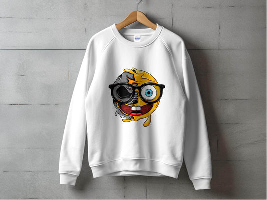 Quirky Smiley Face with Glasses Graphic Sweater - Design & Vybe
