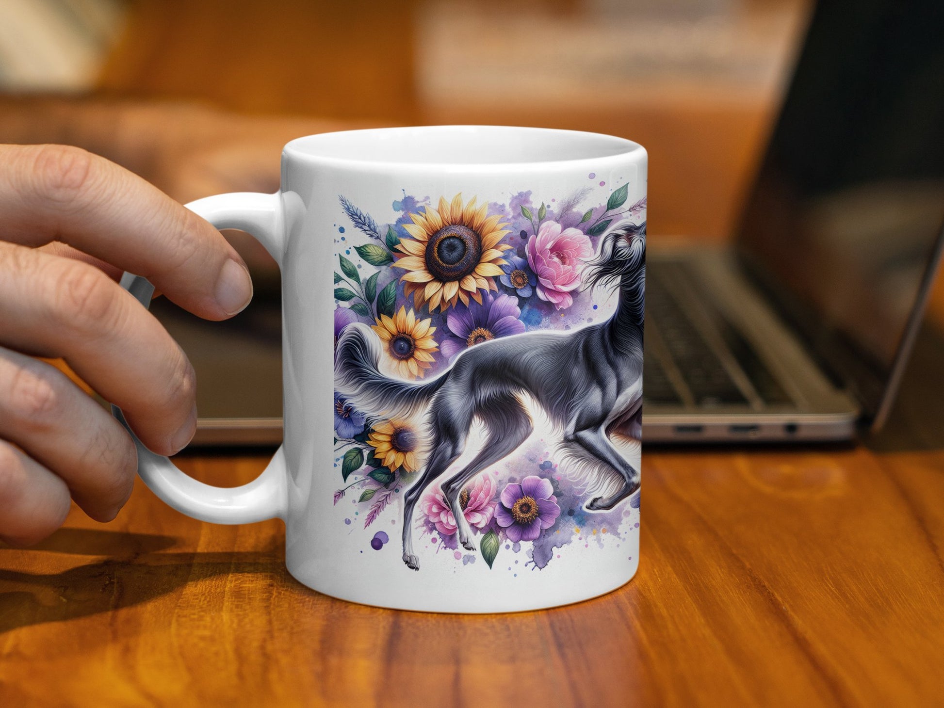 Colorful Floral Greyhound Coffee Mug Customizable product