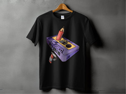 Retro Cassette and Pencil Graphic T-Shirt product