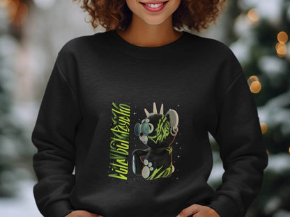 Sad Bear Black With Neon Green Graphics Design Sweater - Design & Vybe