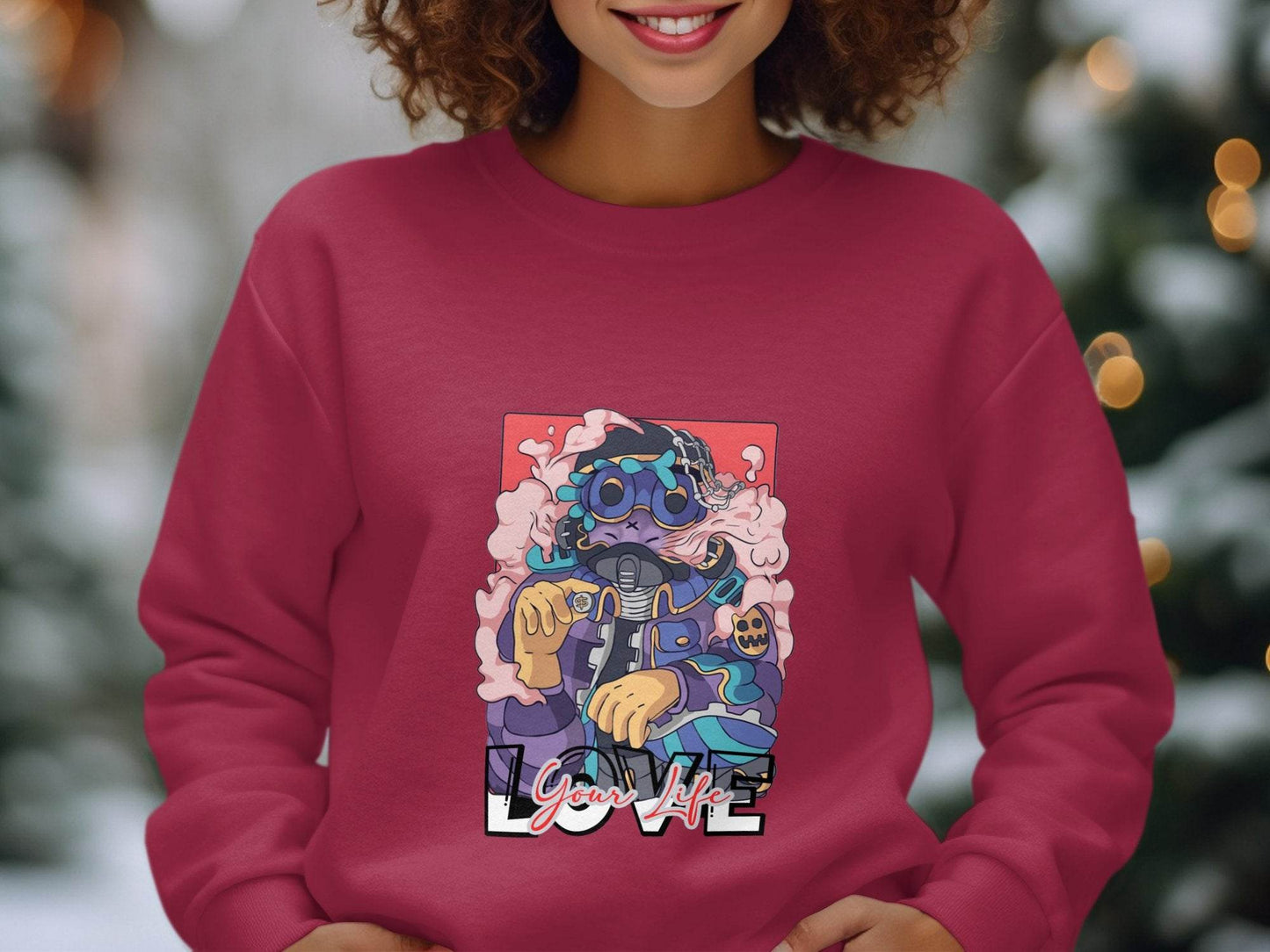 Love Your Life Robot Style Cartoon Graphics Hoodie - Design & Vybe
