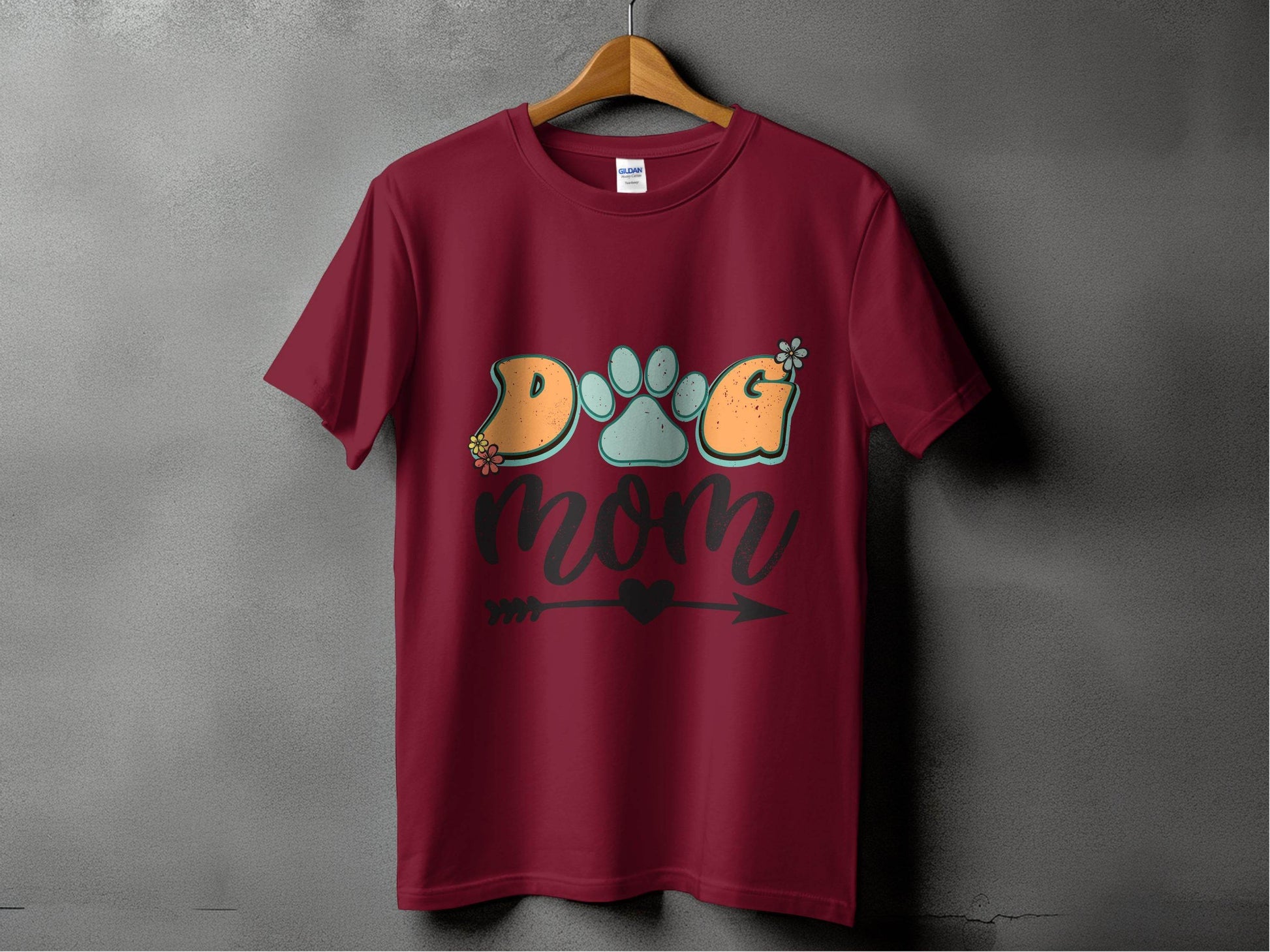 Dog Mom Retro Design Flower And Heart Arrow Graphic T-Shirt - Design & Vybe