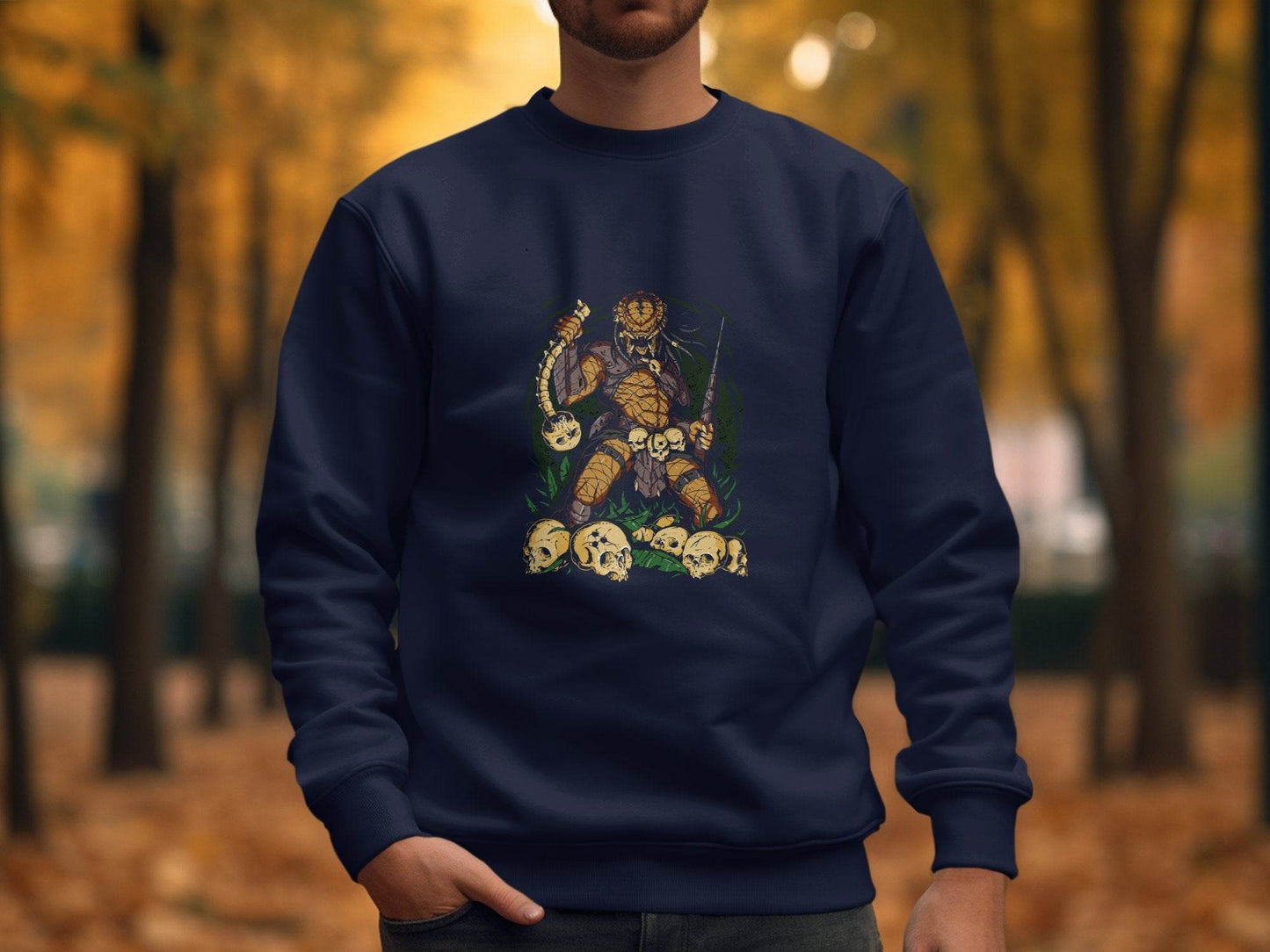 Alien Hunter Predator Weapon In Skulls Design Graphic Sweater - Design & Vybe