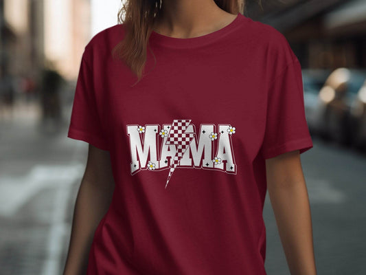 Retro Mama Checkered Bolt Floral Design Graphic T-Shirt - Design & Vybe