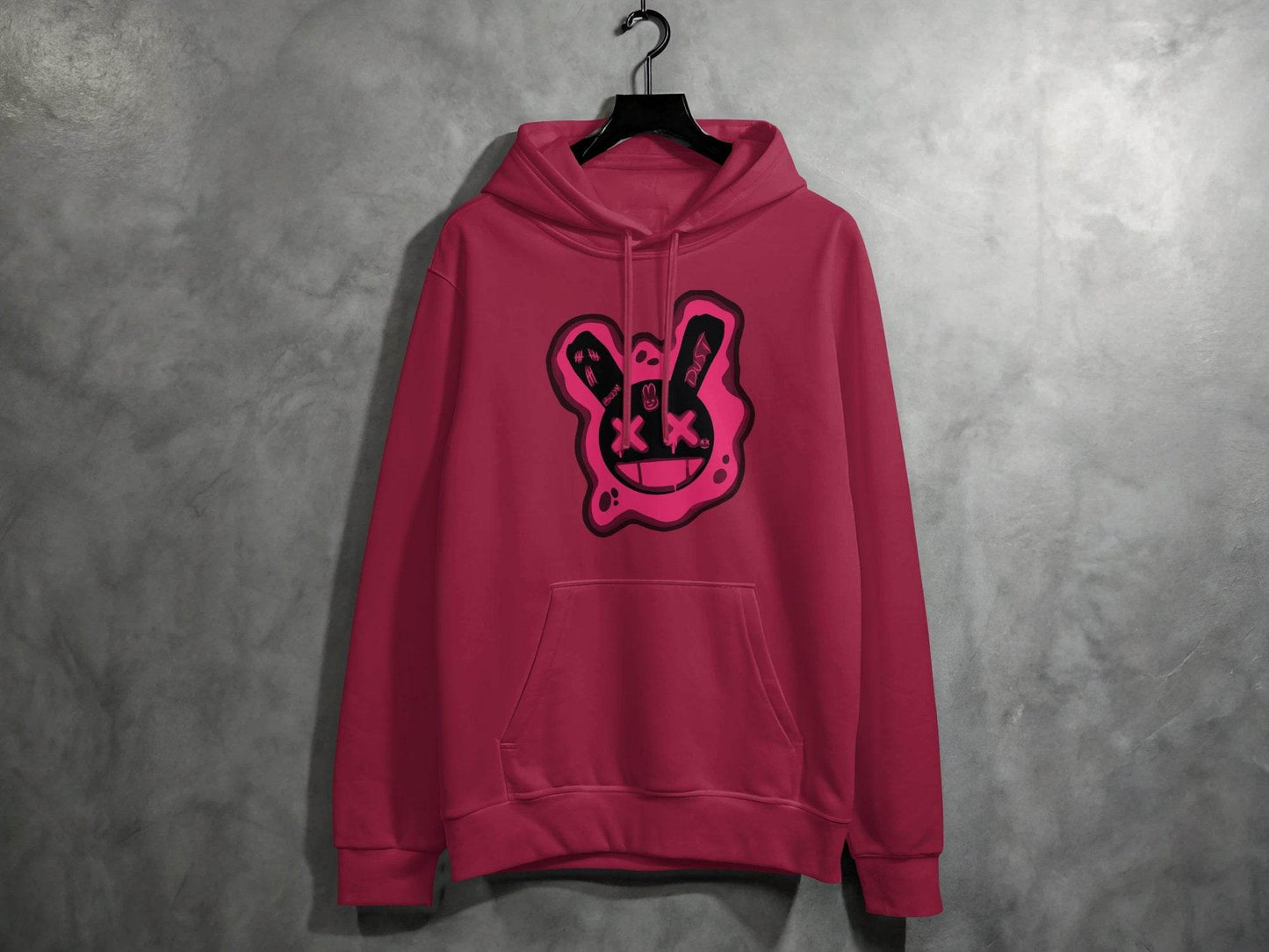 Unique Red Pink Dripping Rabbit Bunny Dead Smiley Face Graphic Hoodie - Design & Vybe