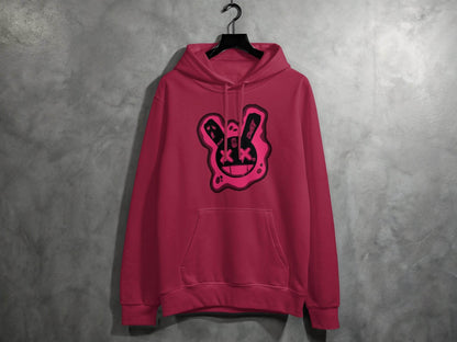 Unique Red Pink Dripping Rabbit Bunny Dead Smiley Face Graphic Hoodie - Design & Vybe