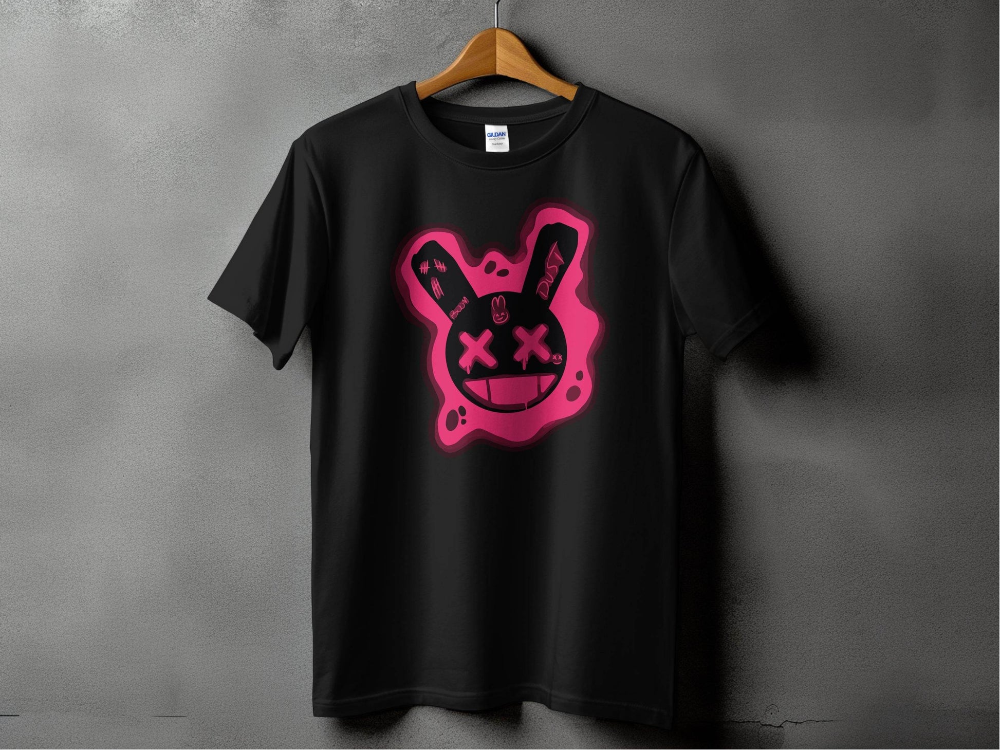 Unique Red Pink Dripping Rabbit Bunny Dead Smiley Face Graphic T-shirt - Design & Vybe