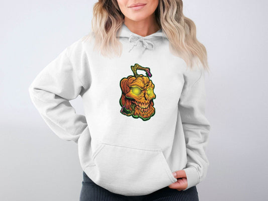 Glowing Eye Spooky Scary Pumpkin Skull Halloween Hoodie - Design & Vybe