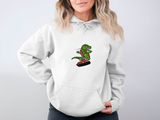 Dinosaur On a Snowboard Cartoon Graphic Style Hoodie - Design & Vybe