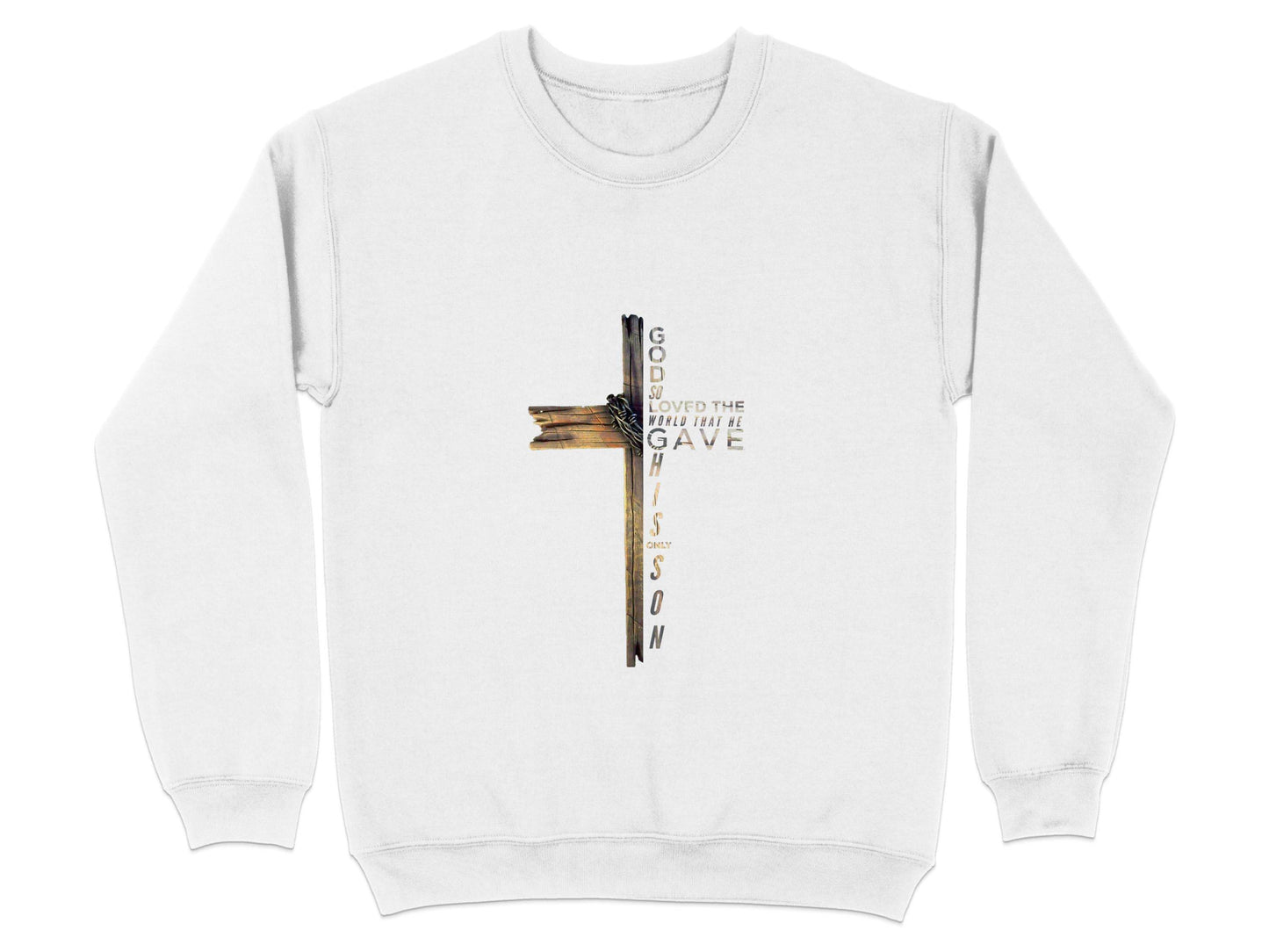 God so Loved the World Christian Wooden Cross Bible Sweater - Design & Vybe