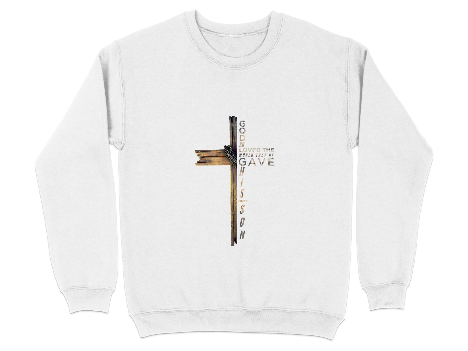 God so Loved the World Christian Wooden Cross Bible Sweater - Design & Vybe