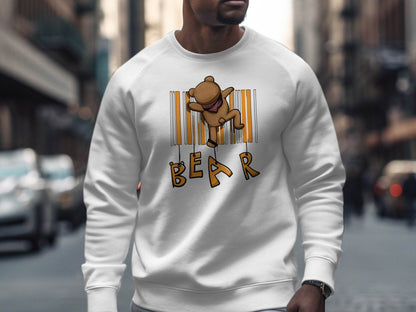 Funny Adorable Cute Bear Climbing Barcode Design Printed Sweater - Design & Vybe