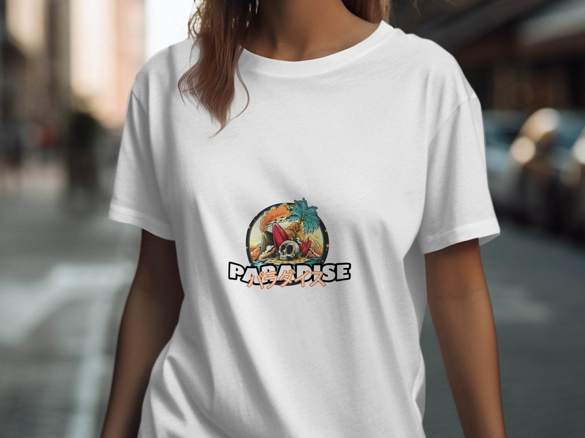 Paradise Skull Island With Surfboard Graphic T-Shirt - Design & Vybe