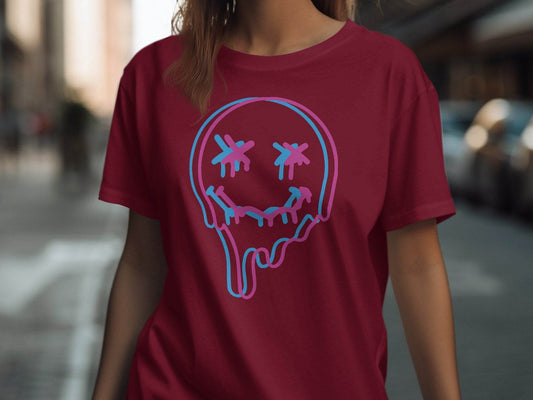 Unique Funny Dripping Smiley Graffiti Dead Face Graphic T-shirt - Design & Vybe