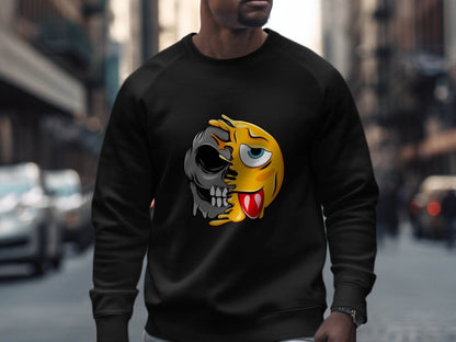 Edgy Skull and Funny Face Duality Creative Smiley Sweater - Design & Vybe