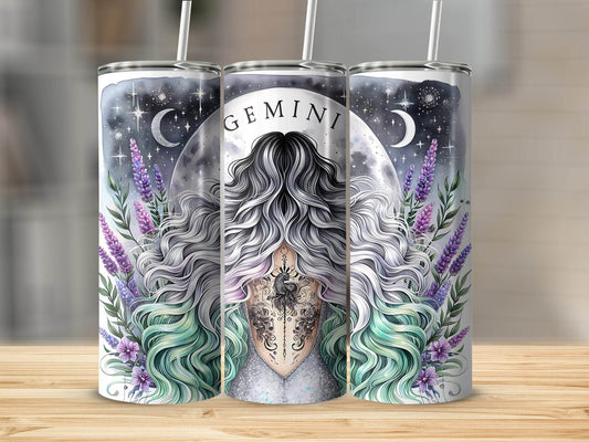 Gemini Zodiac Sign Astrology Woman Back Tattoo Design Tumbler - Design & Vybe