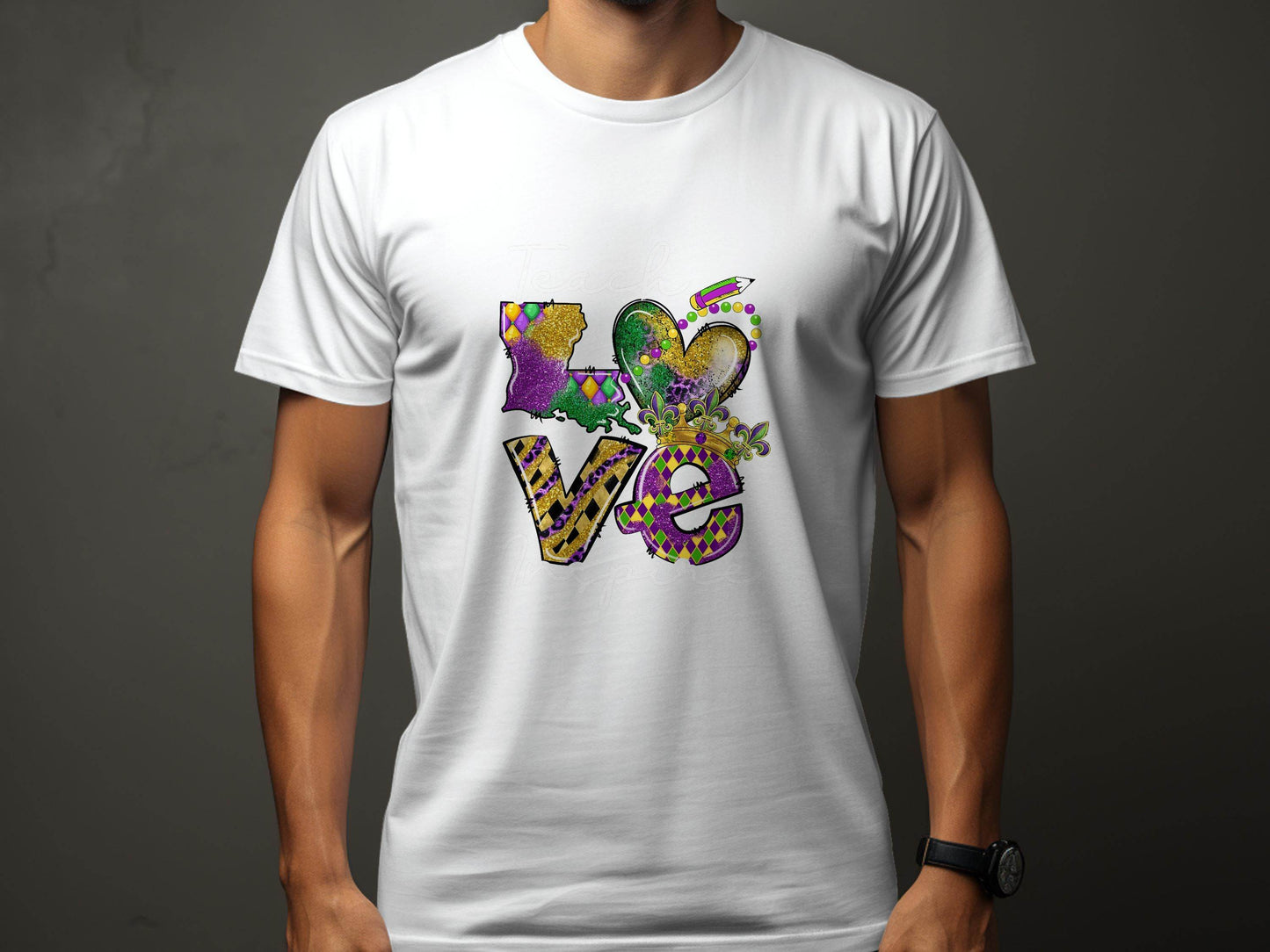 Teach Love Inspire Louisiana Heart Crown Mardi Gras T-Shirt - Design & Vybe