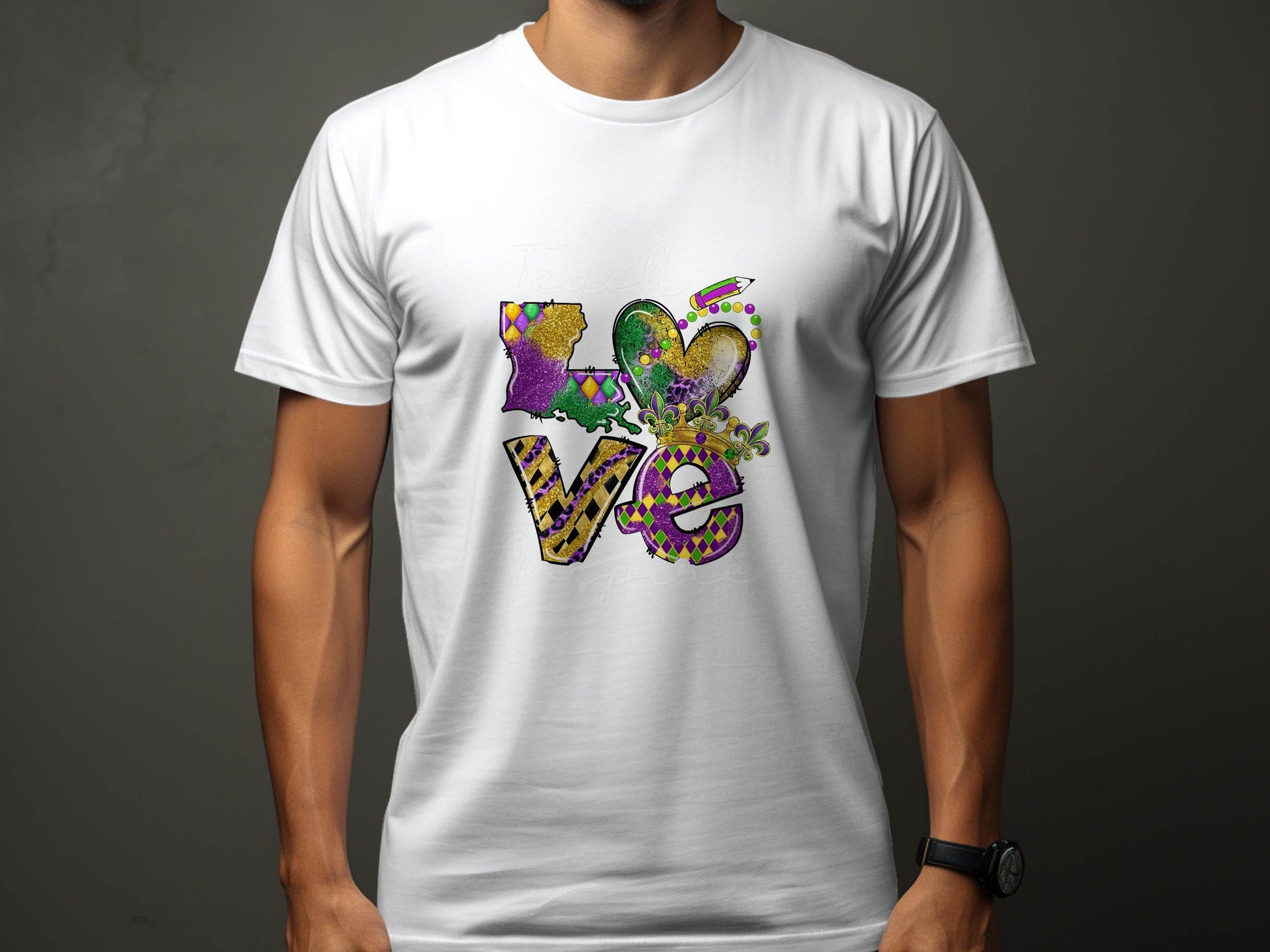 Teach Love Inspire Louisiana Heart Crown Mardi Gras T-Shirt - Design & Vybe