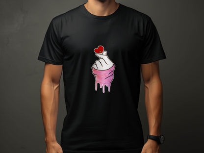 Finger Heart with a Red Heart Cartoon Drawing T-Shirt - Design & Vybe