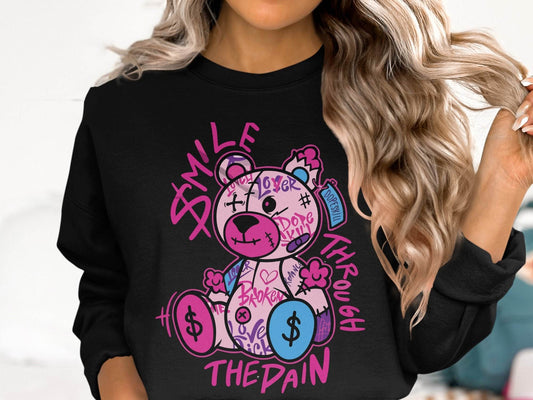 Smile Through The Pain Bear Bold Graphic Sweater - Design & Vybe