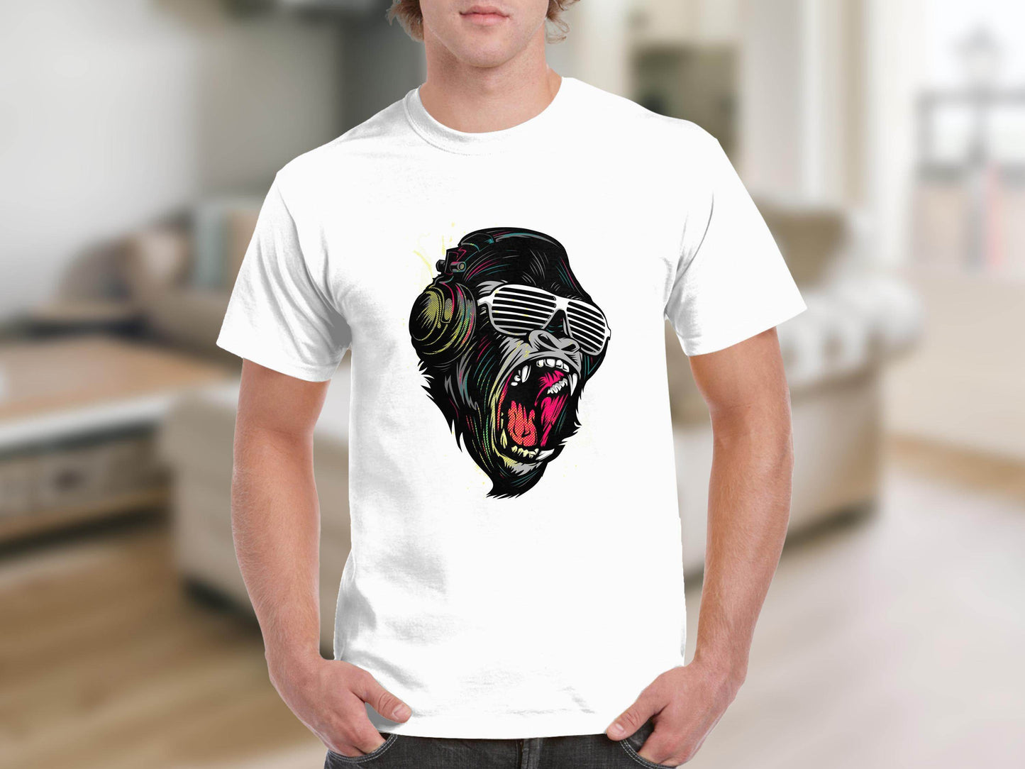 Funky Gorilla with Shades and Headphones T-Shirt - Design & Vybe