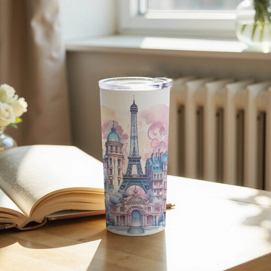 Watercolor Paris Eiffel Tower Dreamy Skyline Artistic Tumbler - Design & Vybe