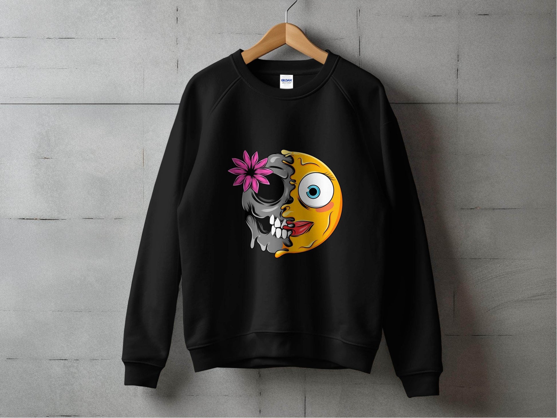 Half Skull and Happy Face Smiley Design Sweater - Design & Vybe