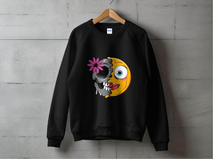 Half Skull and Happy Face Smiley Design Sweater - Design & Vybe
