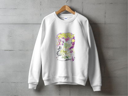 Colorful Artistic Design on White Sweatshirt Product